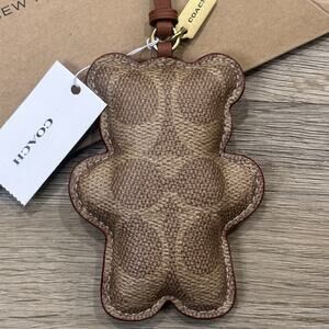 Coach NWT Bear Puffy Bag Charm In Signature Canvas Tan Brown SOLD OUT ONLINE